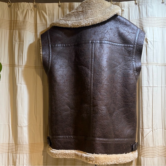We The Free Brown Faux Leather Shearling Vest with Cream Trim - Picture 4 of 5